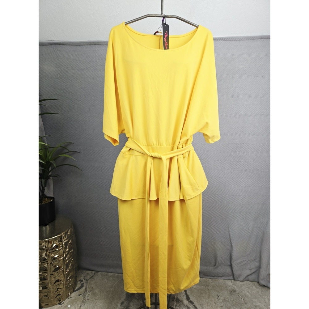 Hanna Nikole yellow Dress Size 24W NWT tie wrap waist Womens
